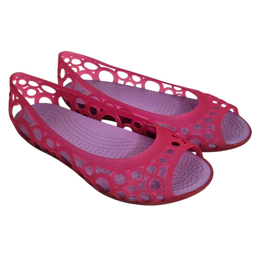 Crocs Womens Adrina Jelly Flats Peep Toe Pink Cutout Comfort Size 6 Casual